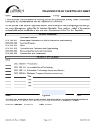 Document preview: Form DOC03-450 Volunteer Policy Review Check Sheet - Washington