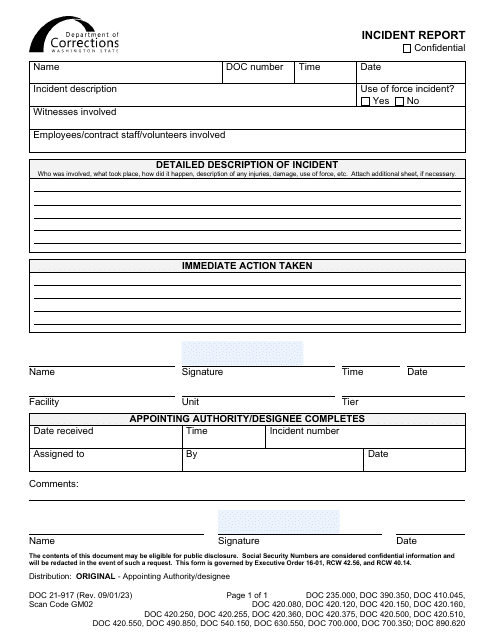 Form DOC21-917  Printable Pdf