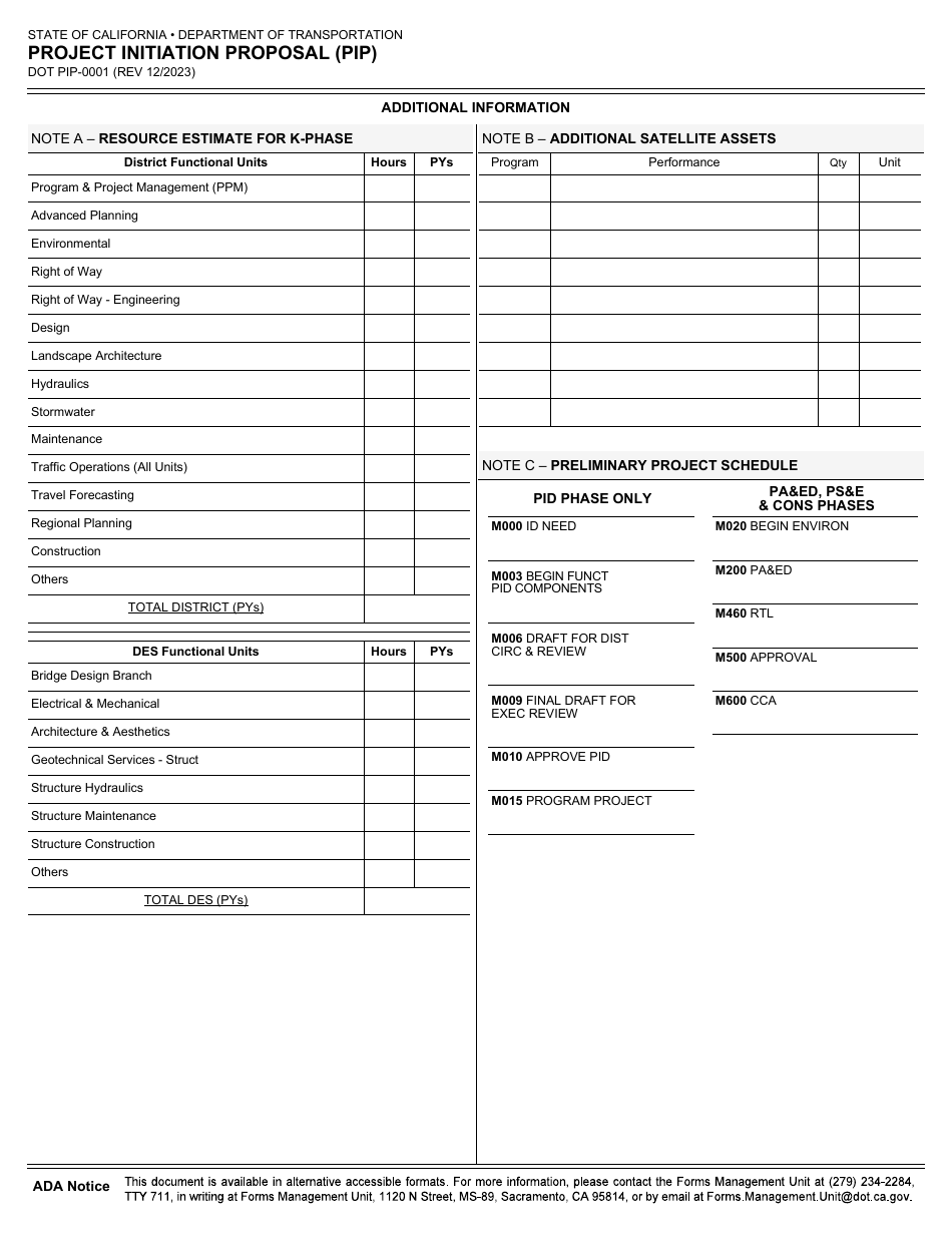 Form DOT PIP-0001 Project Initiation Proposal (Pip) - California, Page 2