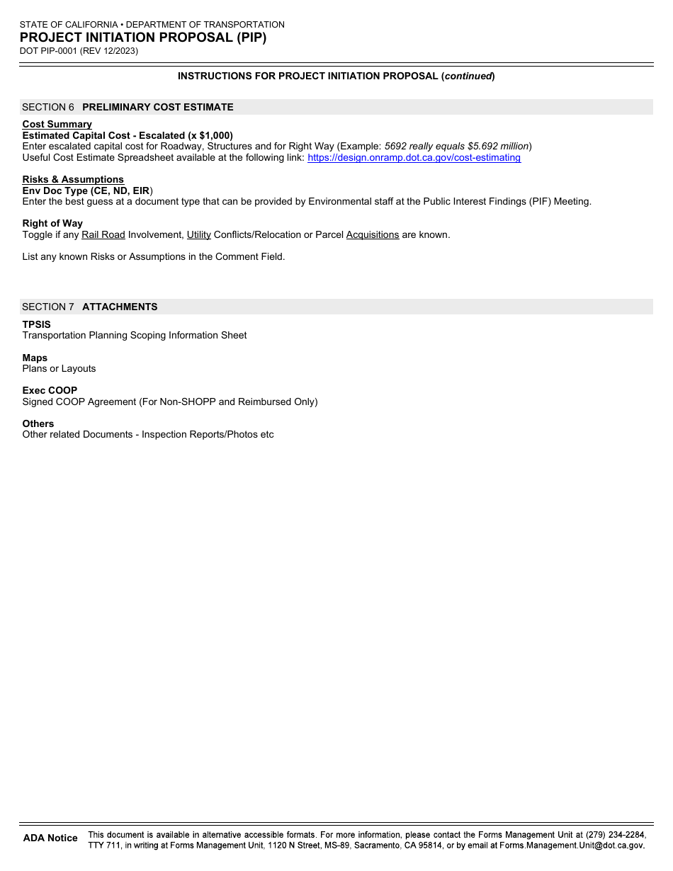 Form DOT PIP-0001 Project Initiation Proposal (Pip) - California, Page 5
