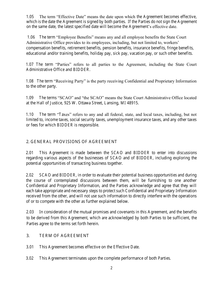 Mutual Nondisclosure and Confidentiality Agreement - Michigan, Page 2