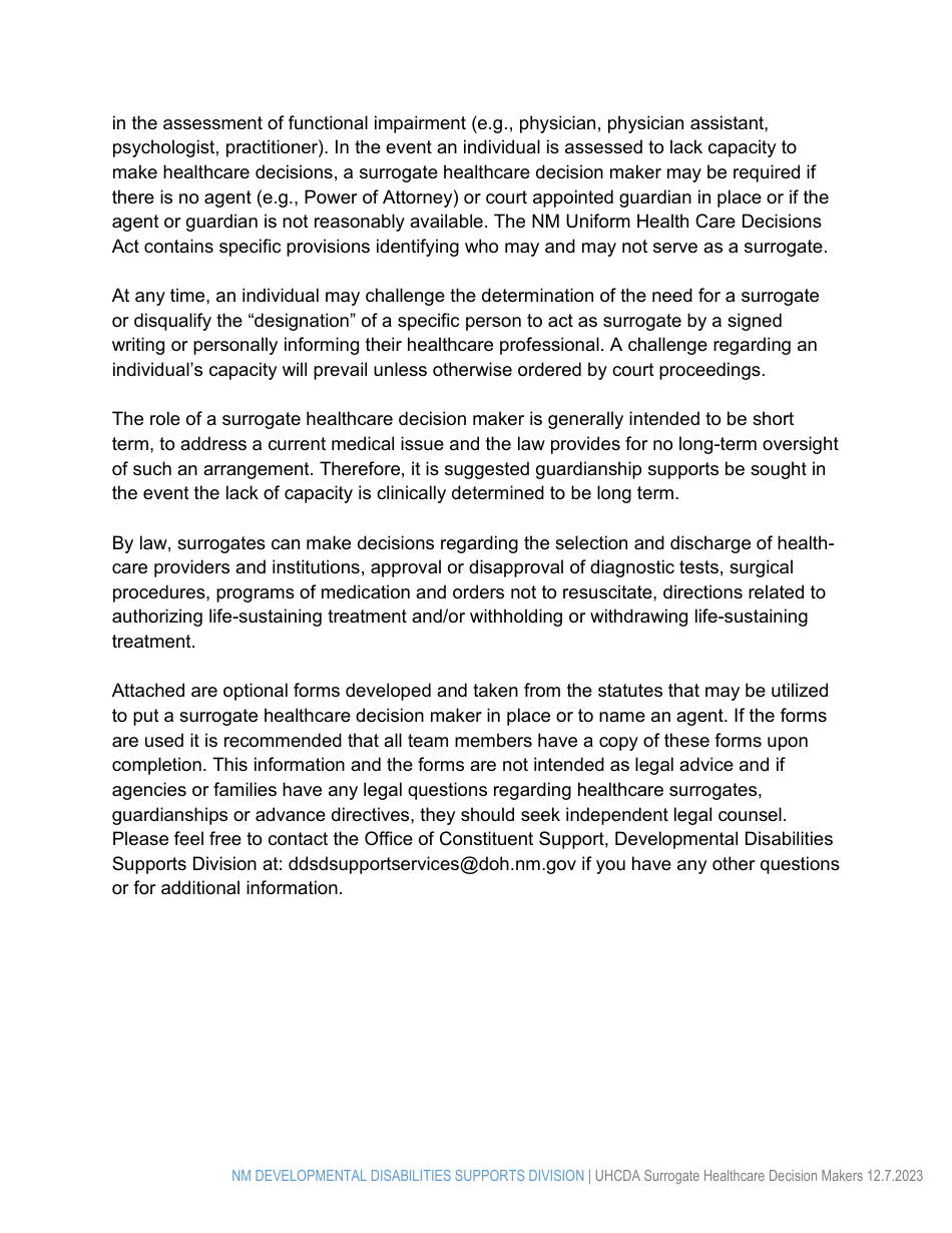 The New Mexico Uniform Healthcare Decisions Act: General Information Regarding Capacity and the Designation of a Surrogate Healthcare Decision Maker - New York, Page 2