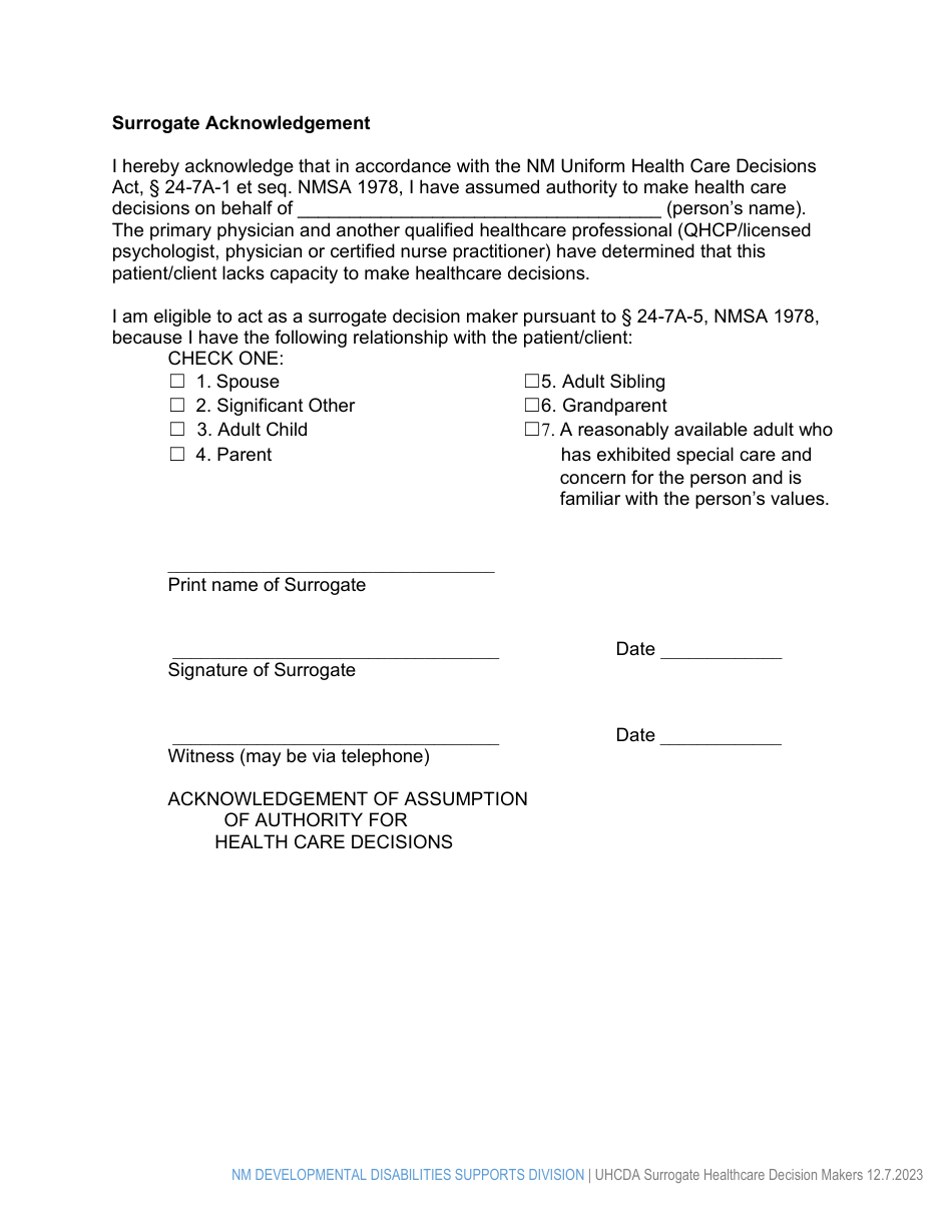 The New Mexico Uniform Healthcare Decisions Act: General Information Regarding Capacity and the Designation of a Surrogate Healthcare Decision Maker - New York, Page 5