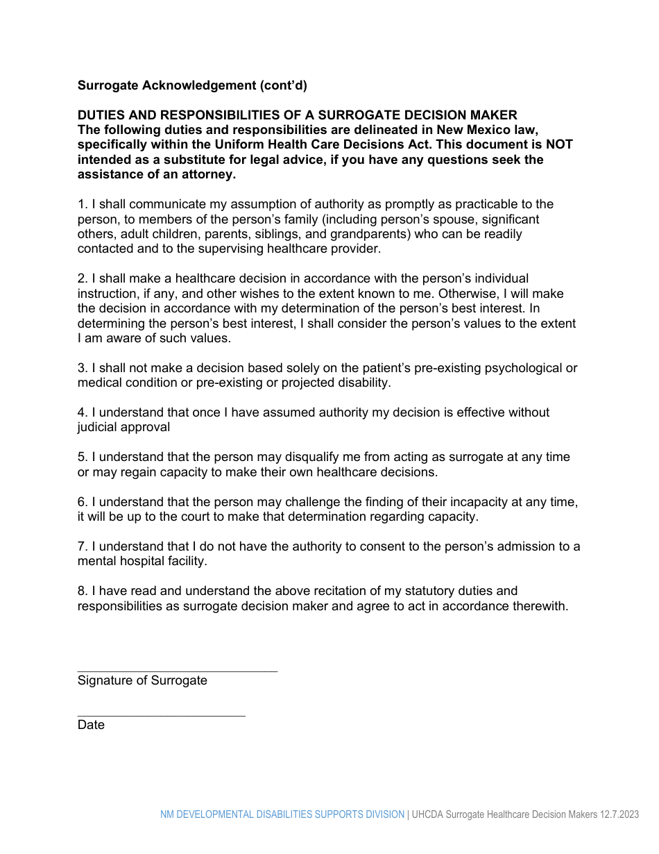 The New Mexico Uniform Healthcare Decisions Act: General Information Regarding Capacity and the Designation of a Surrogate Healthcare Decision Maker - New York, Page 6