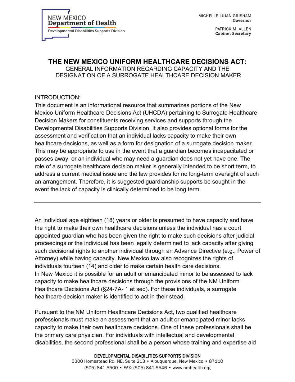 New York The New Mexico Uniform Healthcare Decisions Act General