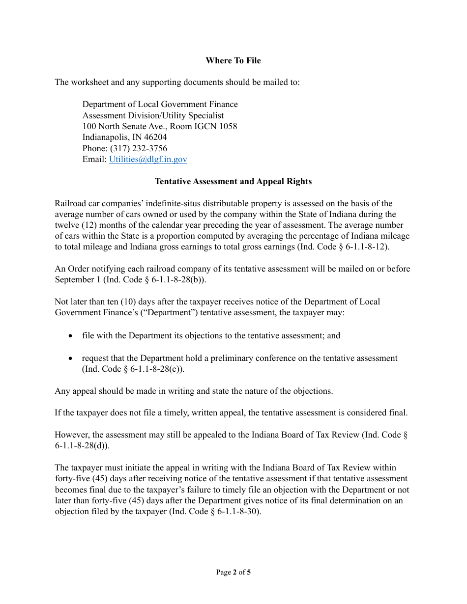 Instructions for State Form 46373 Report of Railcar Tax - Indiana, Page 2