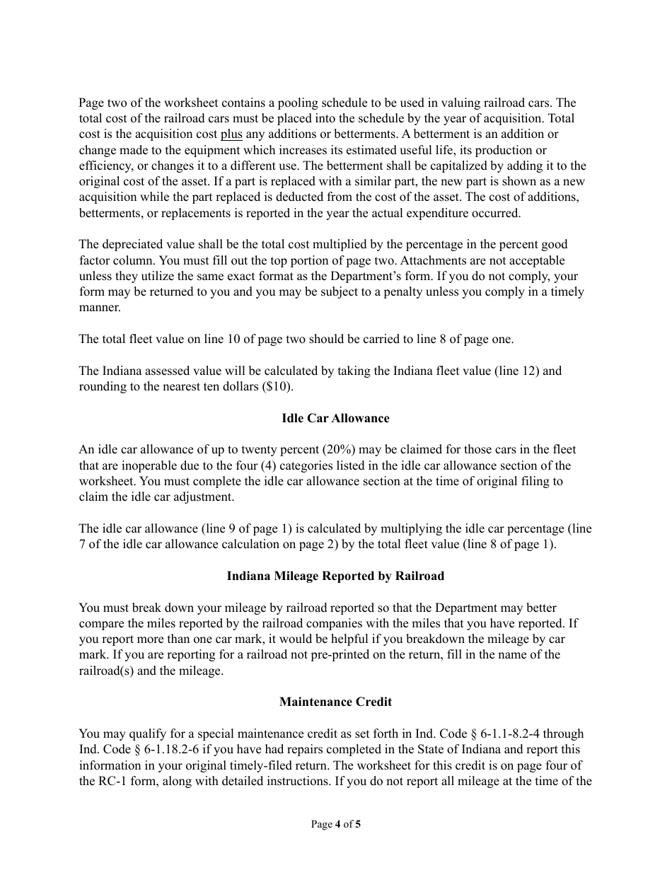 Instructions for State Form 46373 Report of Railcar Tax - Indiana, Page 4