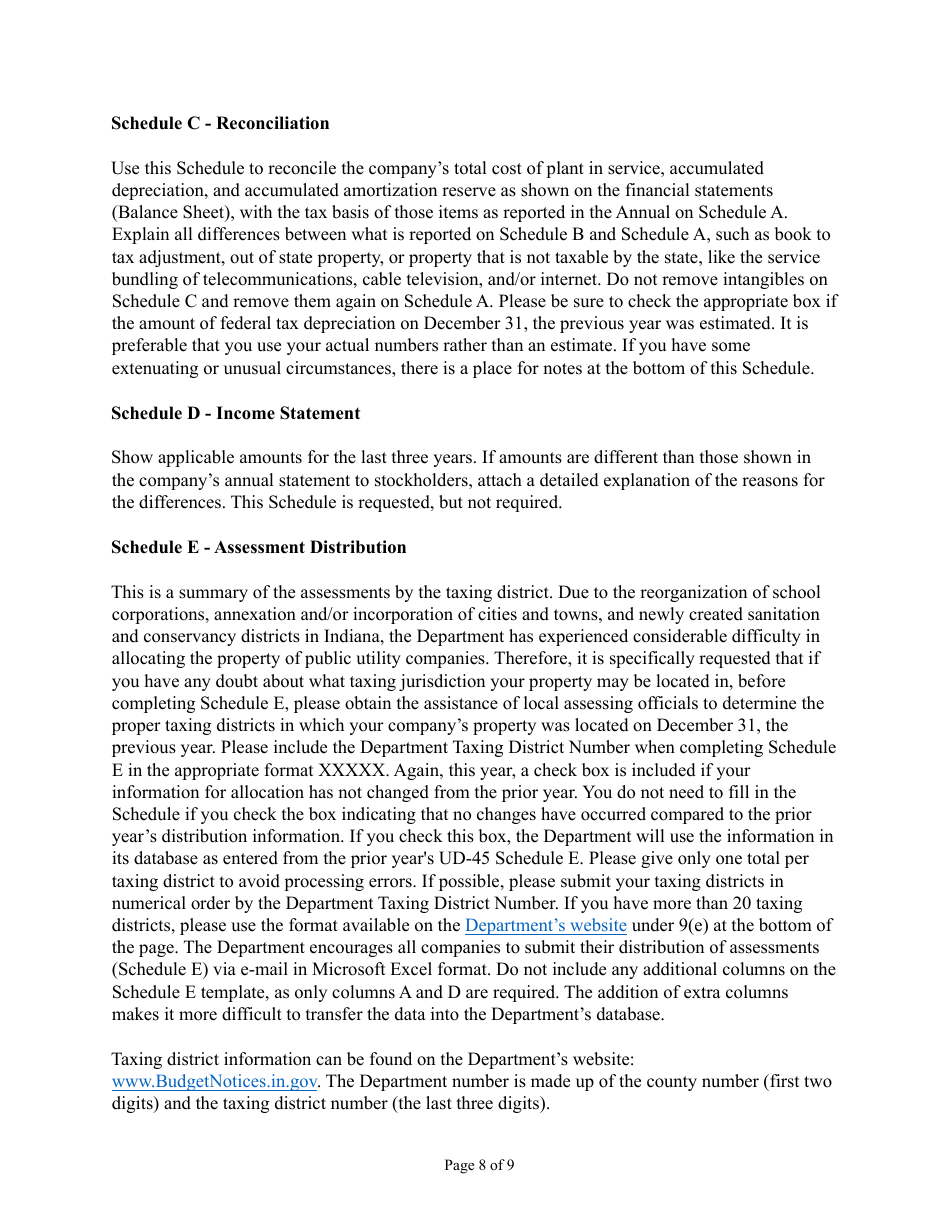 Instructions for State Form 40408, UD-45 Annual Report - Indiana, Page 8