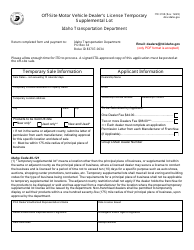 Document preview: Form ITD3198 Off-Site Motor Vehicle Dealer's License Temporary Supplemental Lot - Idaho
