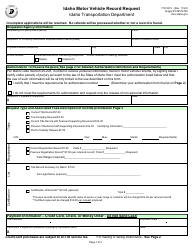 Document preview: Form ITD3374 Idaho Motor Vehicle Record Request - Idaho