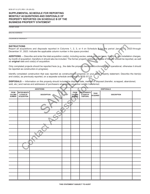 Form BOE-571-D  Printable Pdf