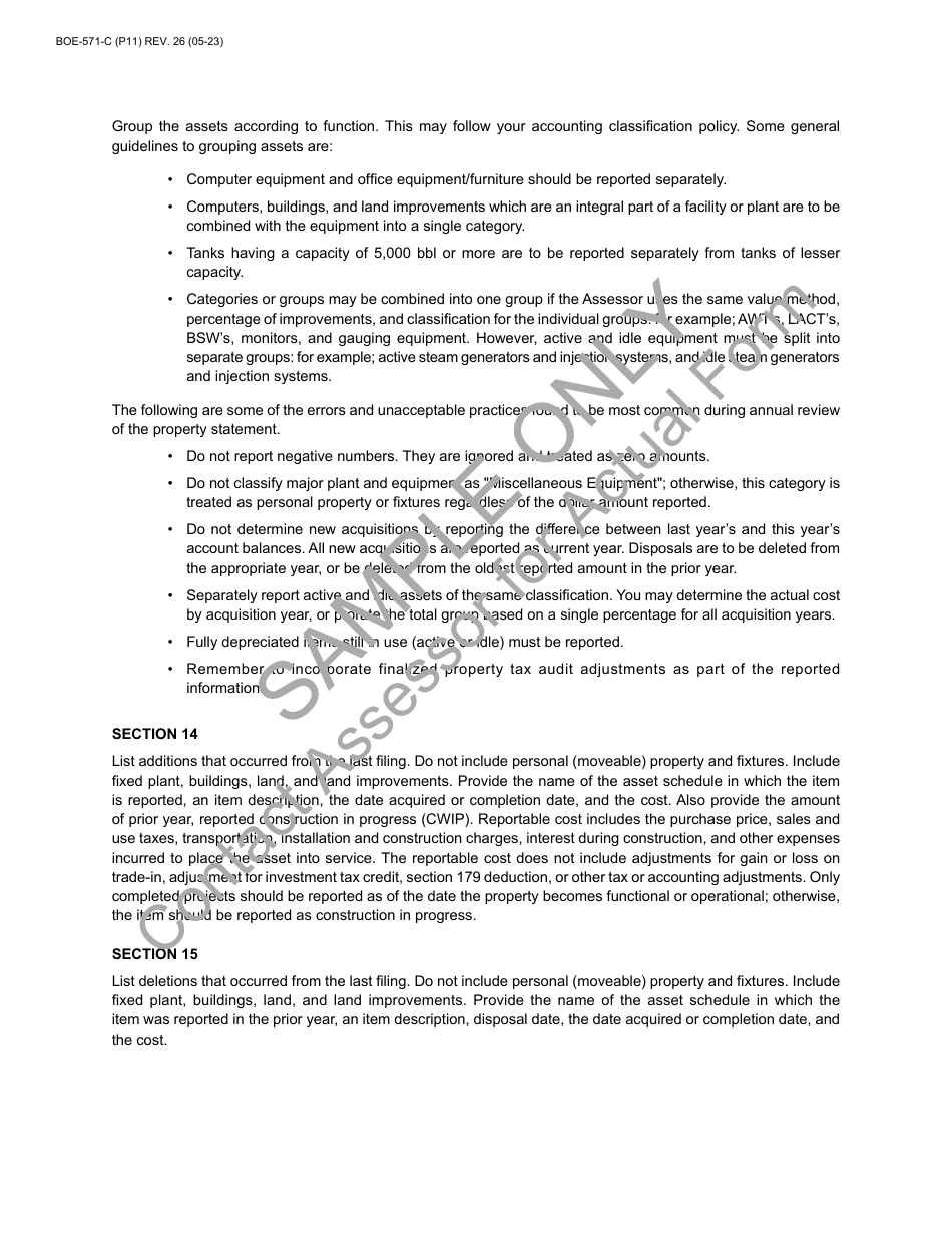 Form BOE-571-C Power Plant Property Statement - Sample - California, Page 11