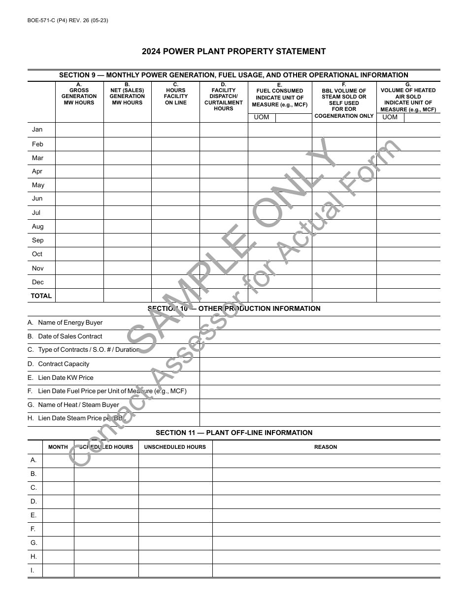 Form BOE-571-C Power Plant Property Statement - Sample - California, Page 4