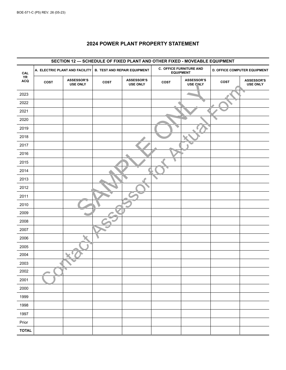 Form BOE-571-C Power Plant Property Statement - Sample - California, Page 5