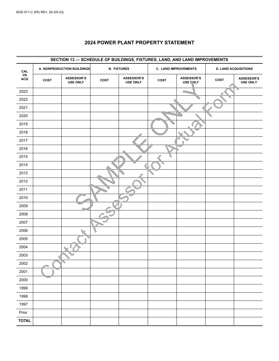 Form BOE-571-C Power Plant Property Statement - Sample - California, Page 6