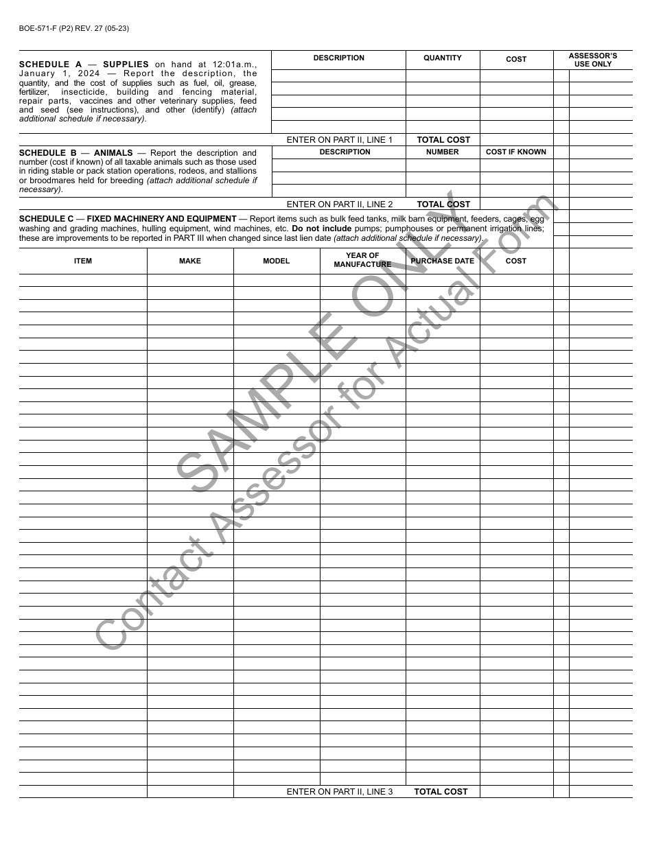 Form BOE-571-F Agricultural Property Statement - Sample - California, Page 2