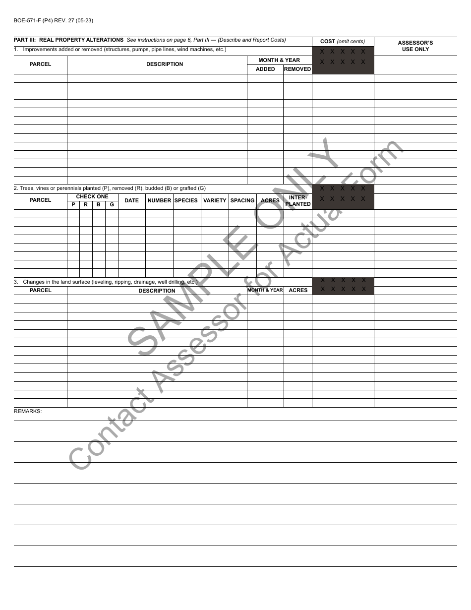 Form BOE-571-F Agricultural Property Statement - Sample - California, Page 4