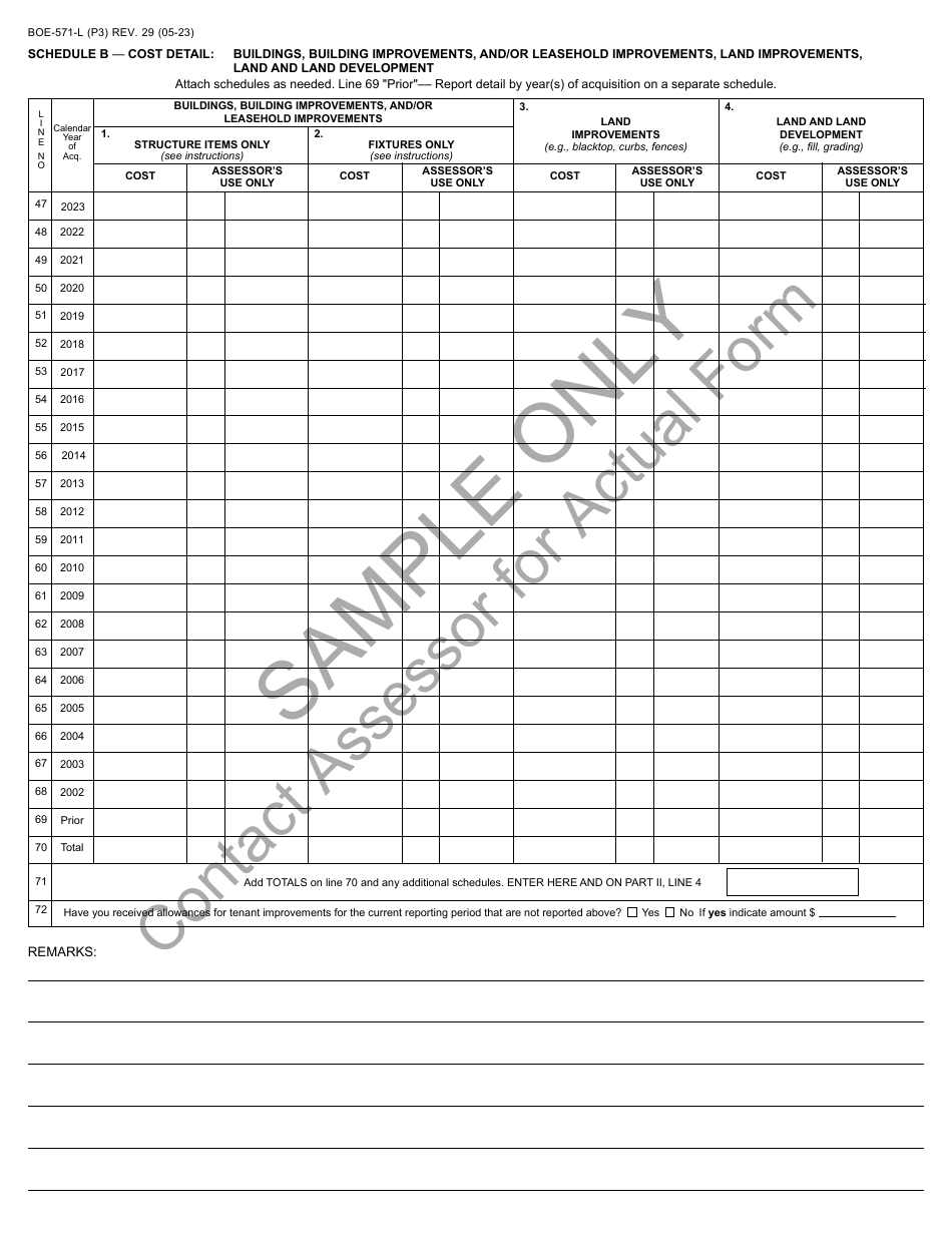 Form BOE-571-L Business Property Statement - Sample - California, Page 3
