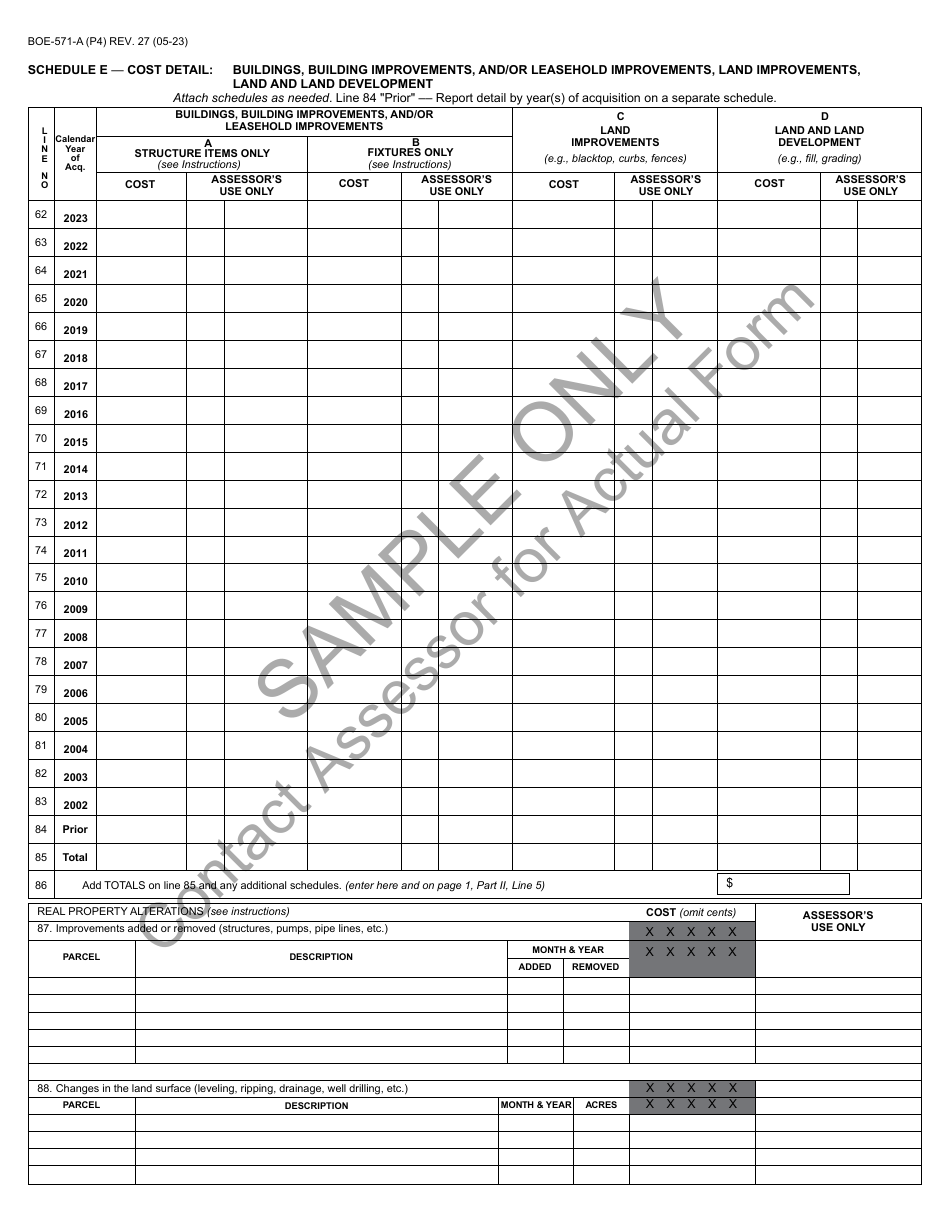 Form BOE-571-A Agricultural Property Statement - Sample - California, Page 4