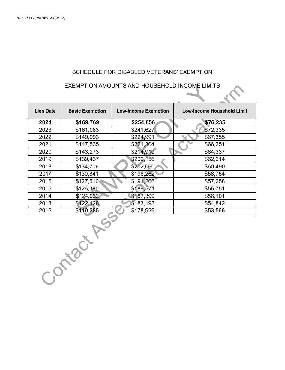 Form BOE-281-G Claim for Disabled Veterans Property Tax Exemption - Sample - California, Page 5