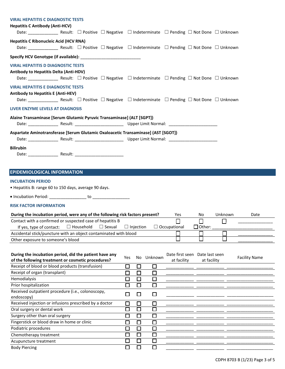 Form CDPH8703 B Acute Hepatitis B Case Report Form - California, Page 3