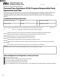 Form DHS-5856-ENG Personal Care Assistance (Pca) Program Responsible Party Agreement and Plan - Minnesota Health Care Programs (Mhcp) - Minnesota