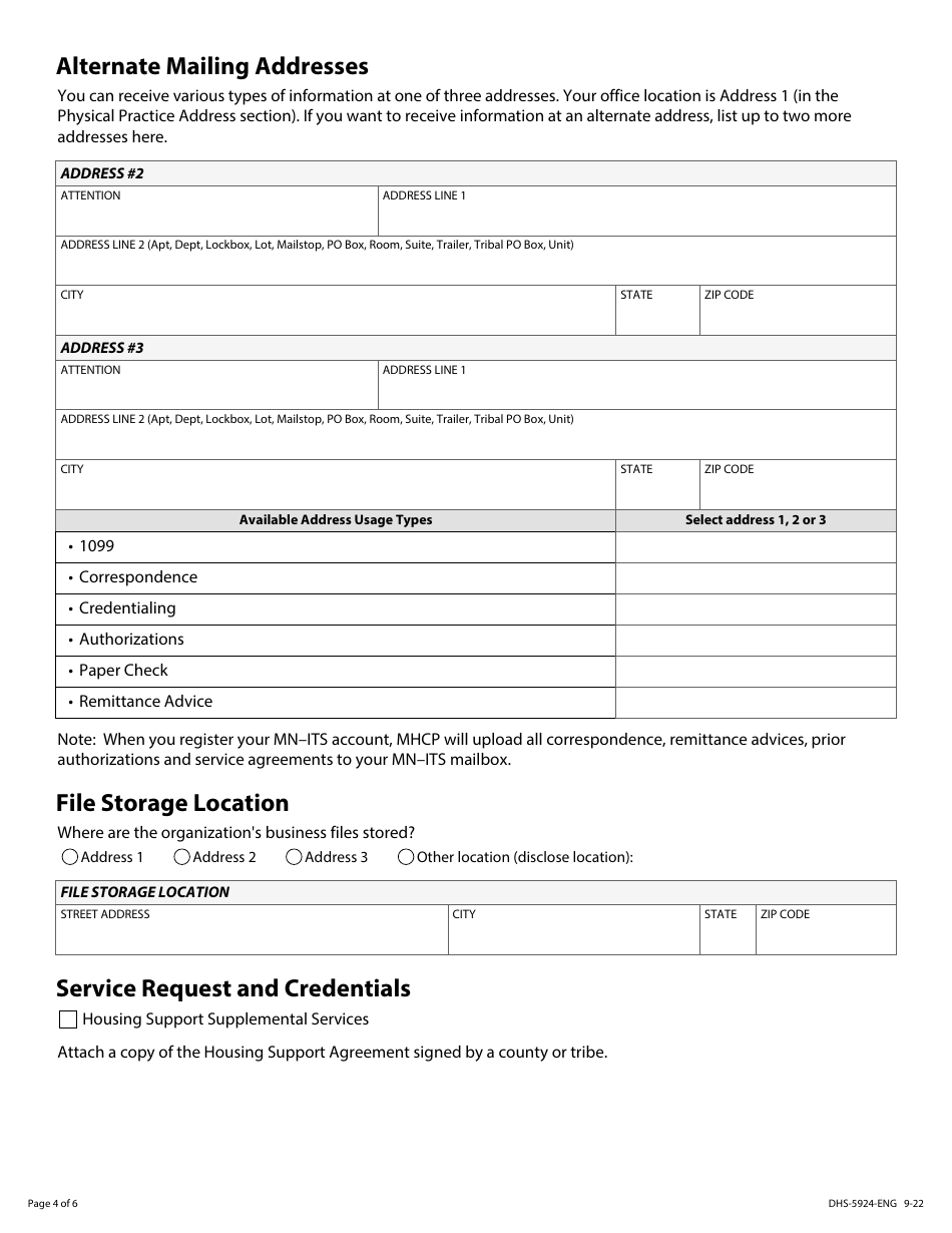 Form DHS-5924-ENG Housing Support Supplemental Services Provider Enrollment Application - Minnesota Health Care Programs (Mhcp) - Minnesota, Page 4