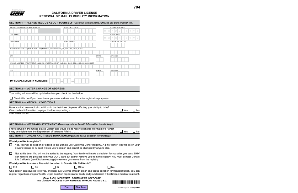 Form DL410 FO California Driver License Renewal by Mail Eligibility Information - California, Page 2