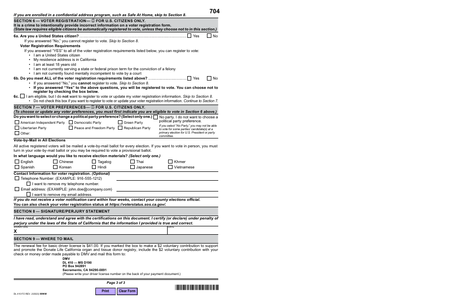 Form DL410 FO California Driver License Renewal by Mail Eligibility Information - California, Page 3