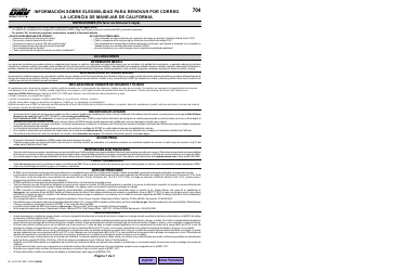 Document preview: Formulario DL410 FO SP Informacion Sobre Elegibilidad Para Renovar Por Correo La Licencia De Manejar De California - California (Spanish)