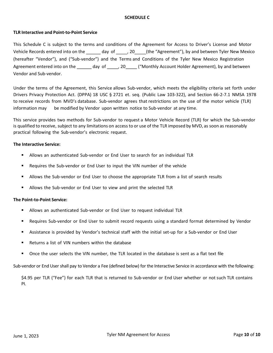 Agreement for Access to Drivers License  Motor Vehicle Records - New Mexico, Page 10