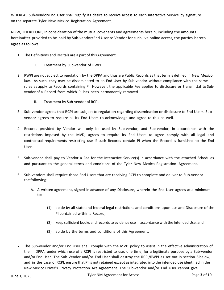 Agreement for Access to Drivers License  Motor Vehicle Records - New Mexico, Page 3