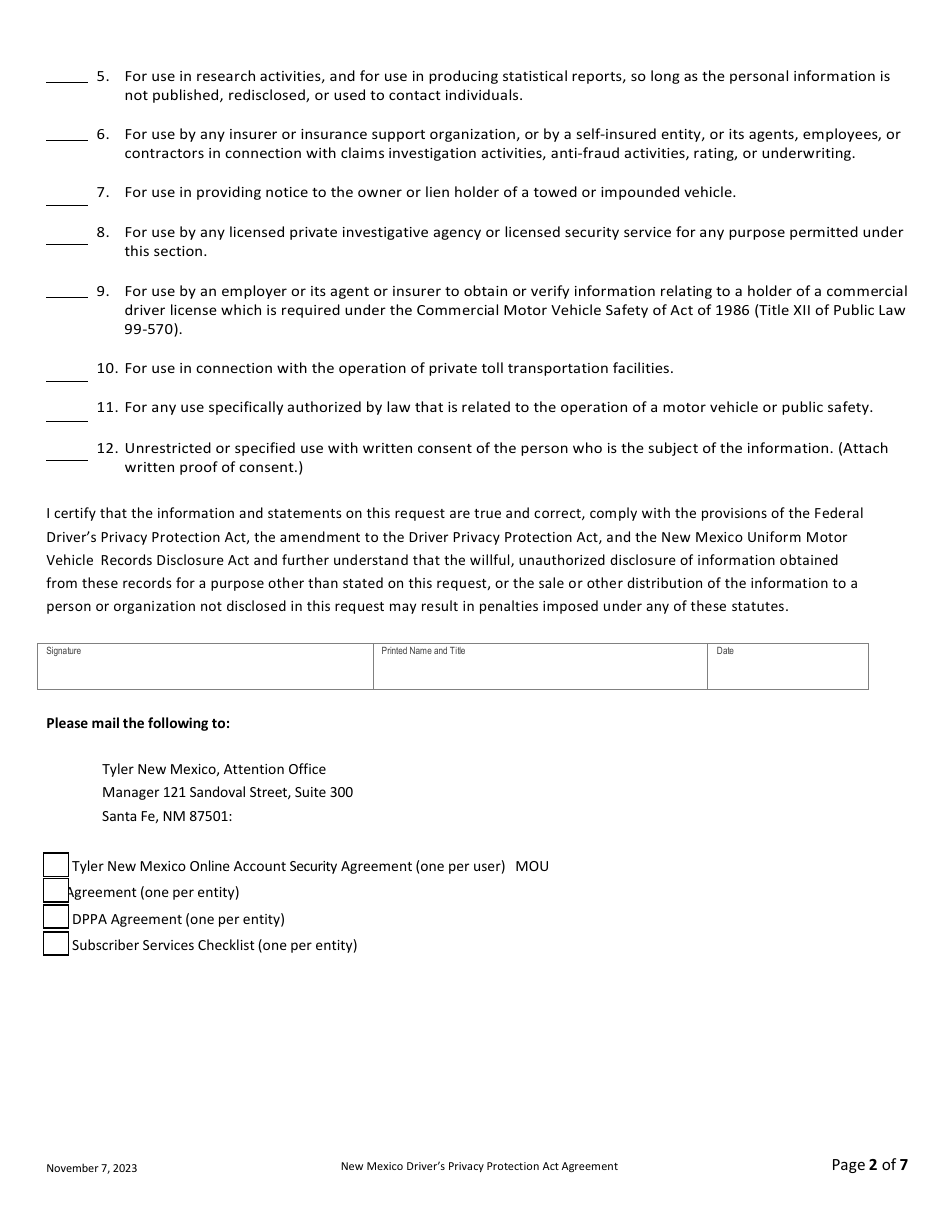 New Mexico Drivers Privacy Protection Act (Dppa) Agreement - New Mexico, Page 2