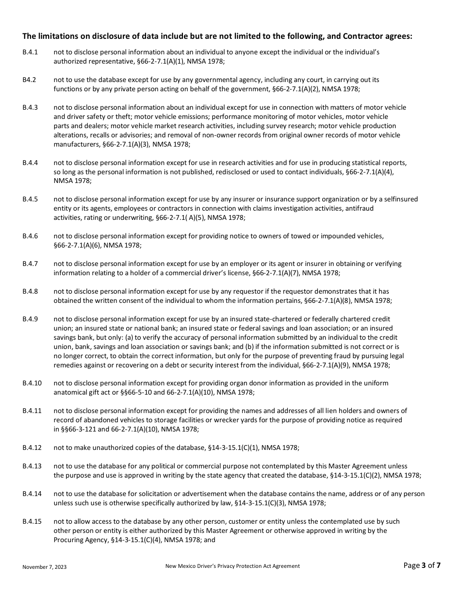 New Mexico Drivers Privacy Protection Act (Dppa) Agreement - New Mexico, Page 3
