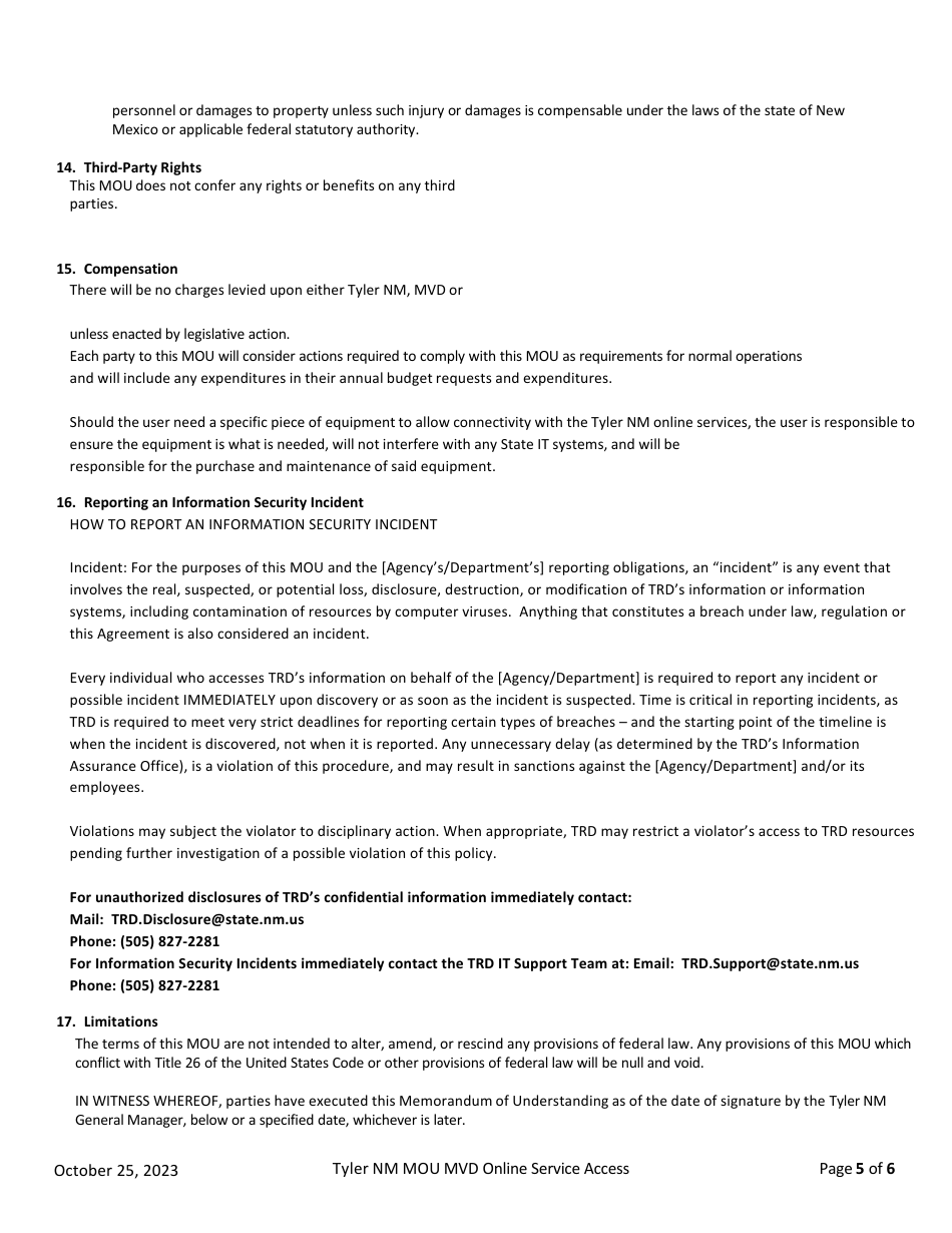Memorandum of Understanding - New Mexico, Page 5