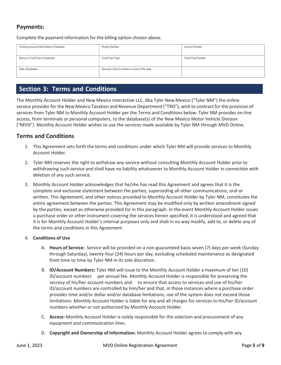 Mvd Online Registration Agreement - New Mexico, Page 5