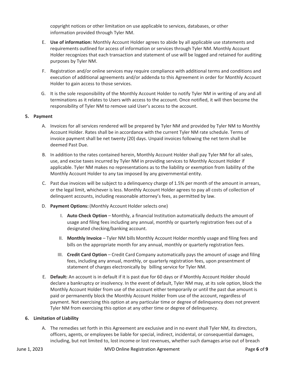 Mvd Online Registration Agreement - New Mexico, Page 6