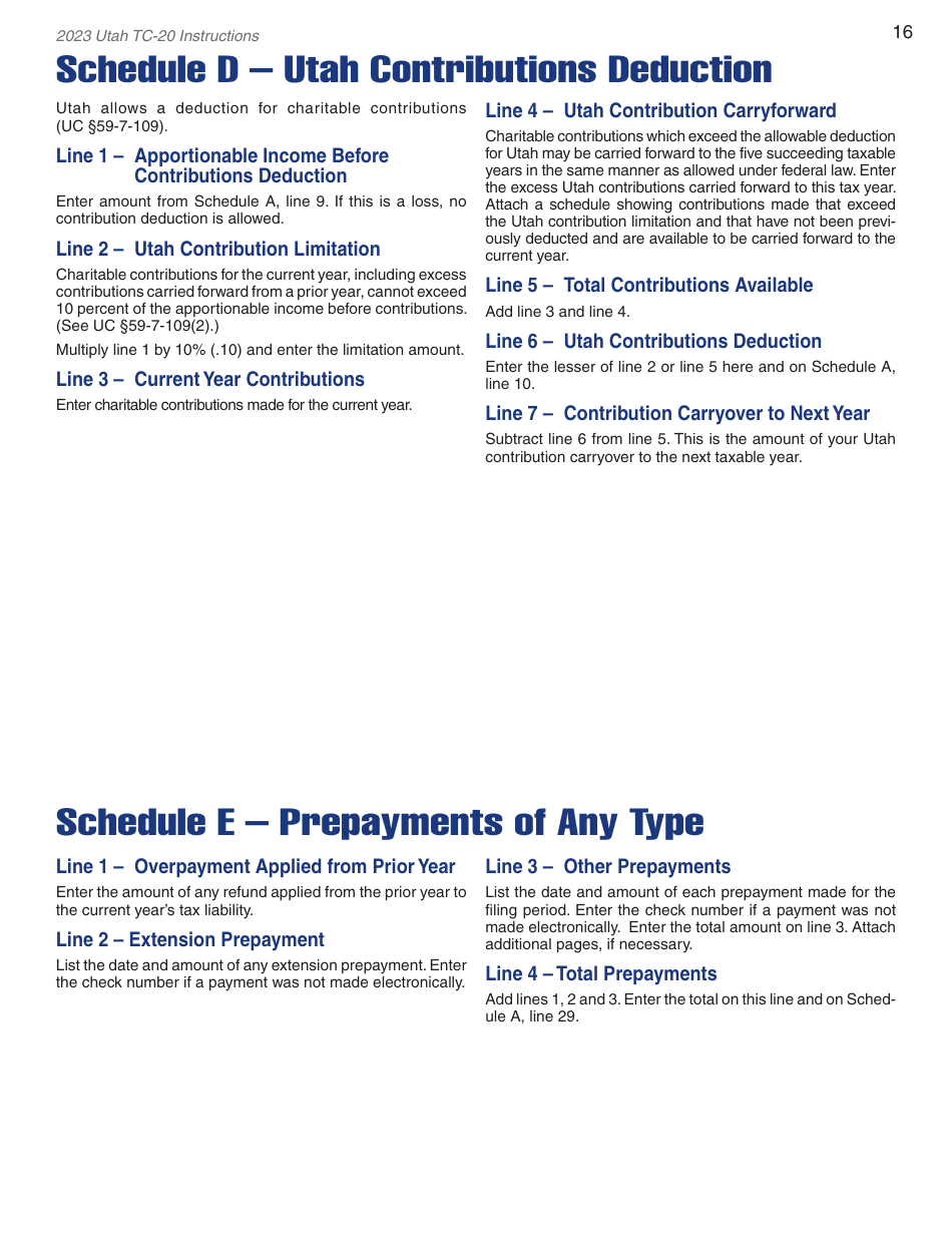 Instructions for Form TC-20 Utah Corporation Franchise and Income Tax Return - Utah, Page 18