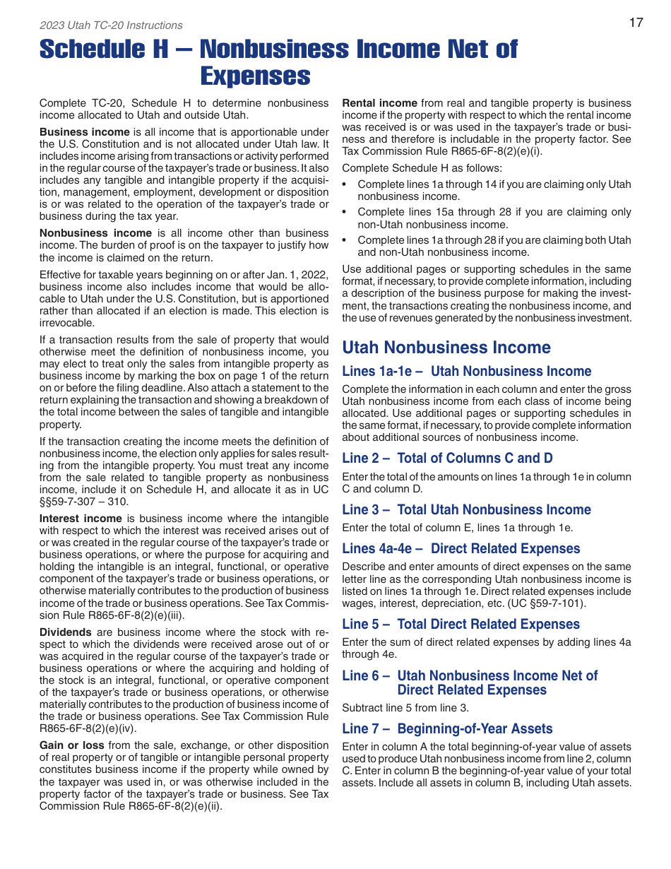 Instructions for Form TC-20 Utah Corporation Franchise and Income Tax Return - Utah, Page 19