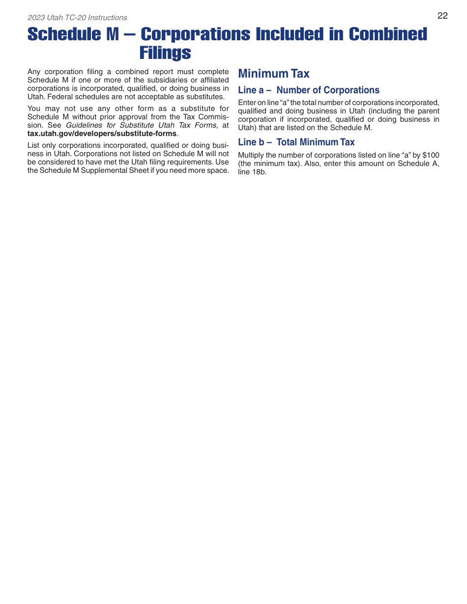 Instructions for Form TC-20 Utah Corporation Franchise and Income Tax Return - Utah, Page 24