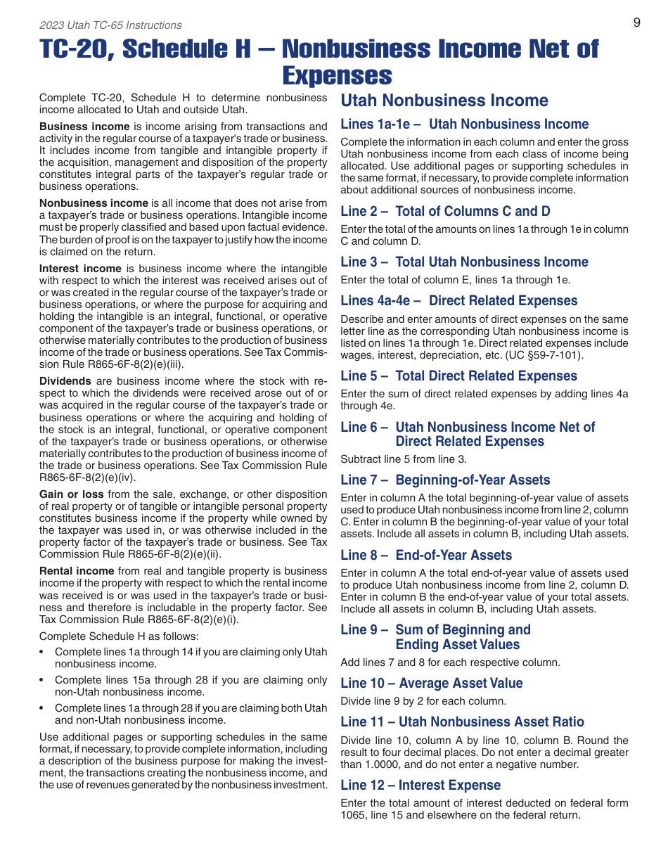 Instructions for Form TC-65 Utah Partnership / Limited Liability Partnership / Limited Liability Company Return of Income - Utah, Page 11