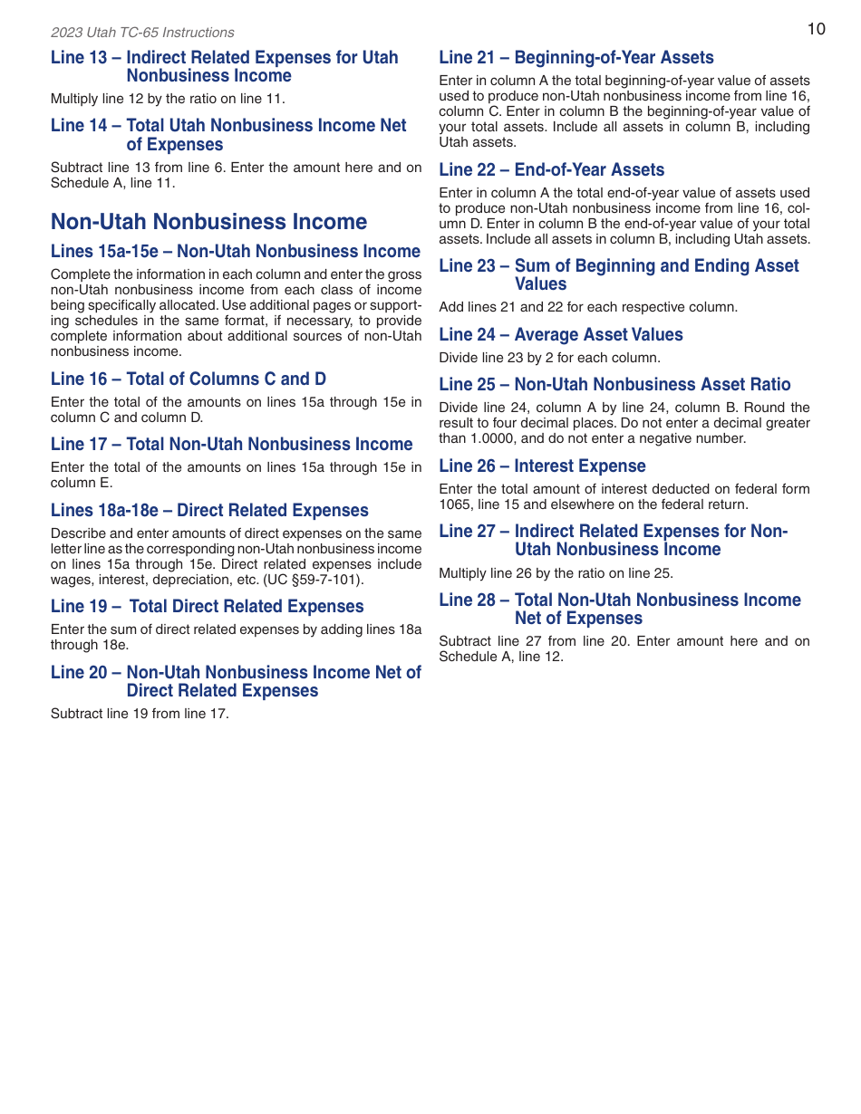 Instructions for Form TC-65 Utah Partnership / Limited Liability Partnership / Limited Liability Company Return of Income - Utah, Page 12