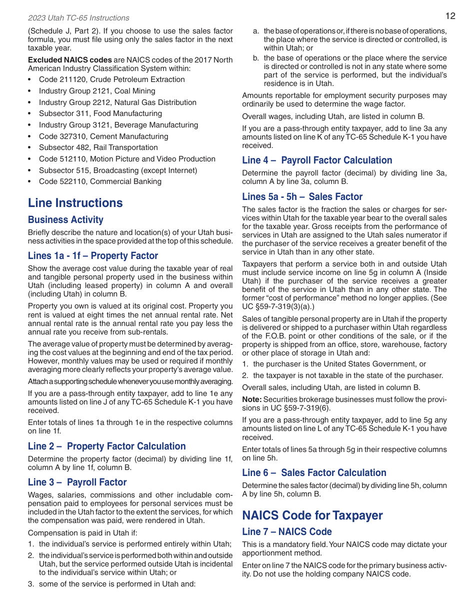 Instructions for Form TC-65 Utah Partnership / Limited Liability Partnership / Limited Liability Company Return of Income - Utah, Page 14