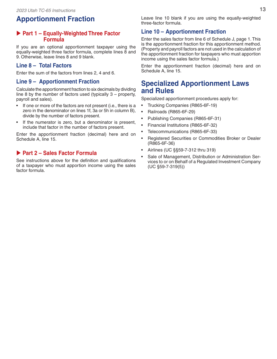 Instructions for Form TC-65 Utah Partnership / Limited Liability Partnership / Limited Liability Company Return of Income - Utah, Page 15