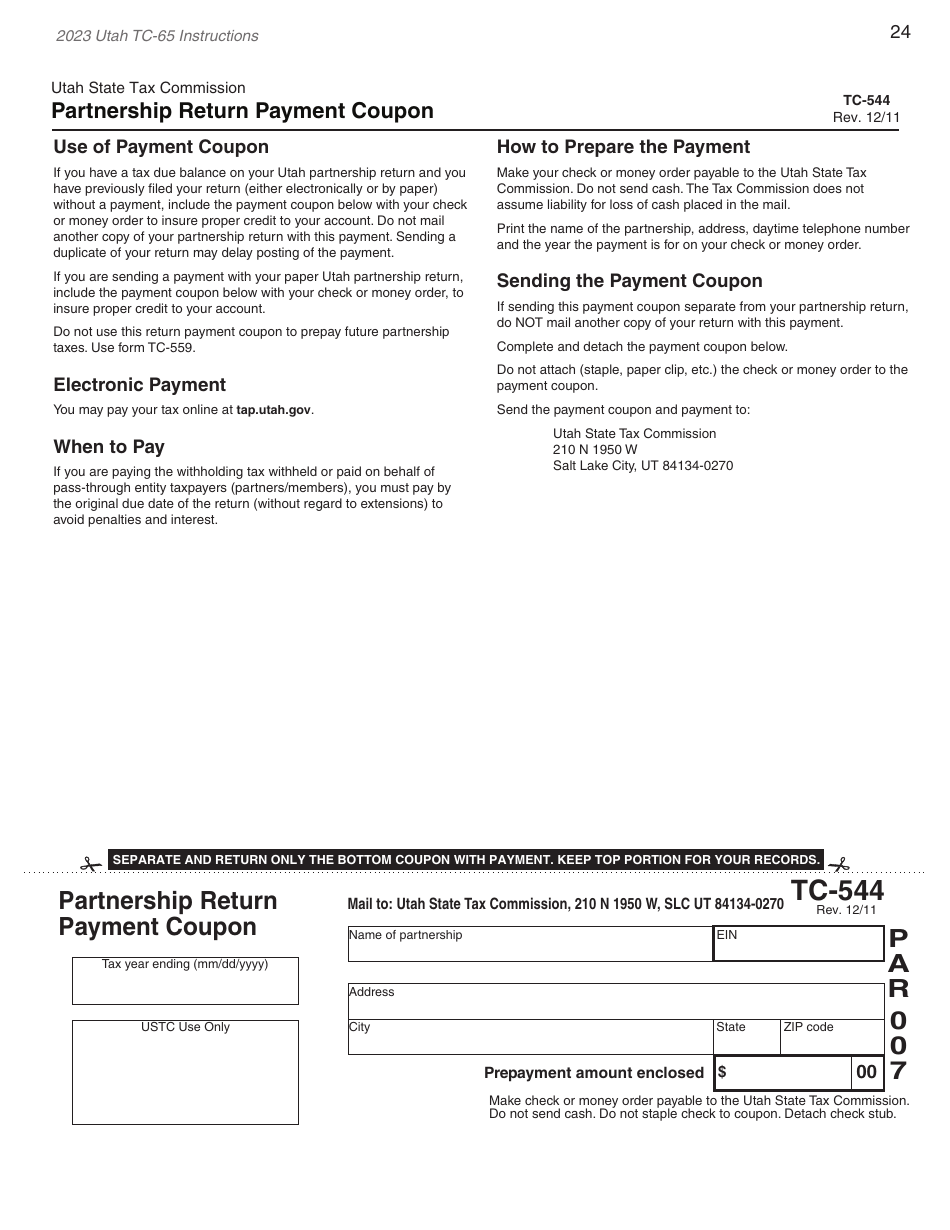 Instructions for Form TC-65 Utah Partnership / Limited Liability Partnership / Limited Liability Company Return of Income - Utah, Page 26