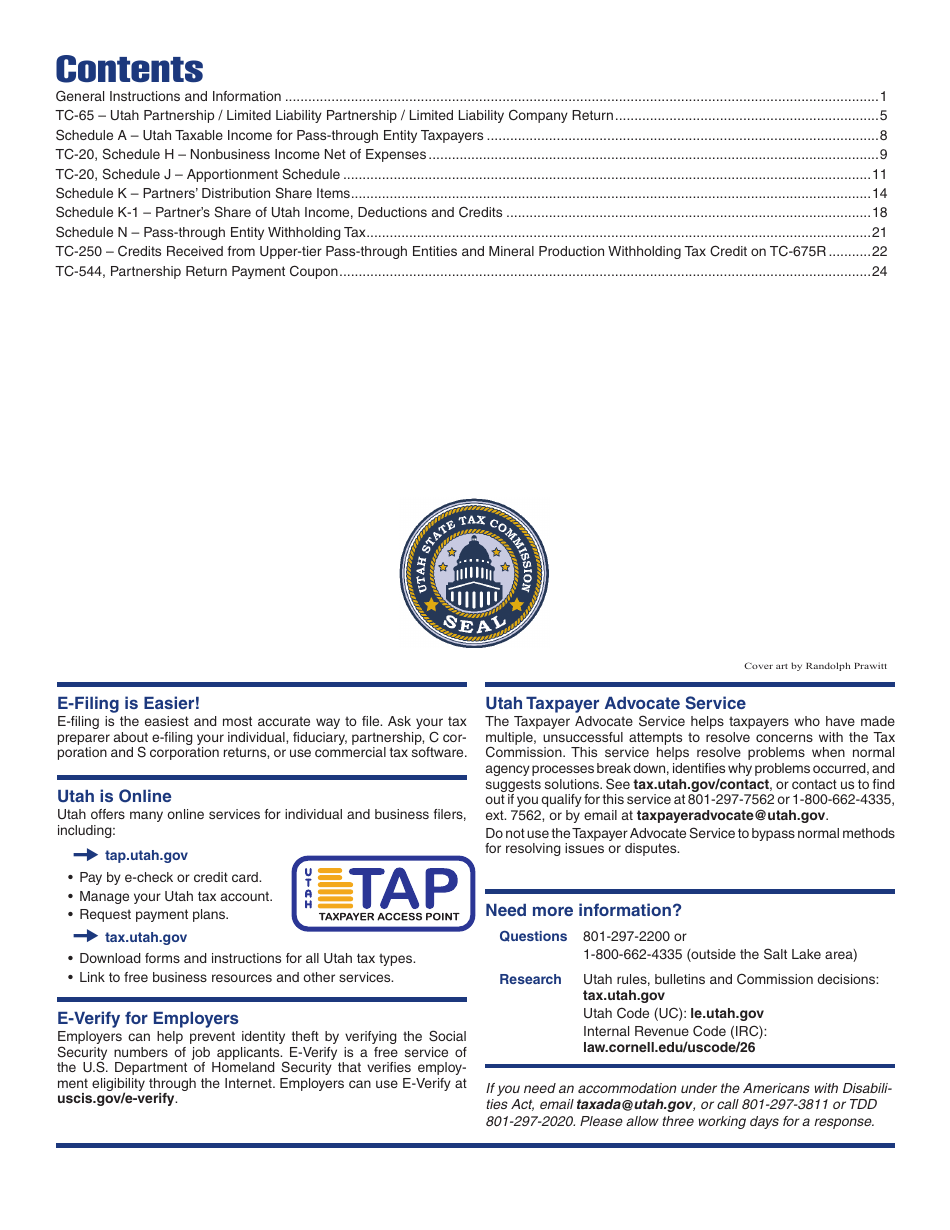 Instructions for Form TC-65 Utah Partnership / Limited Liability Partnership / Limited Liability Company Return of Income - Utah, Page 2