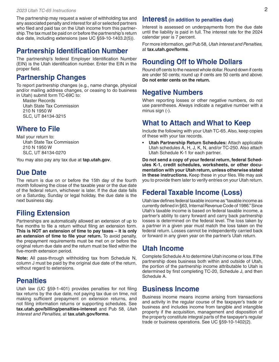 Instructions for Form TC-65 Utah Partnership / Limited Liability Partnership / Limited Liability Company Return of Income - Utah, Page 4