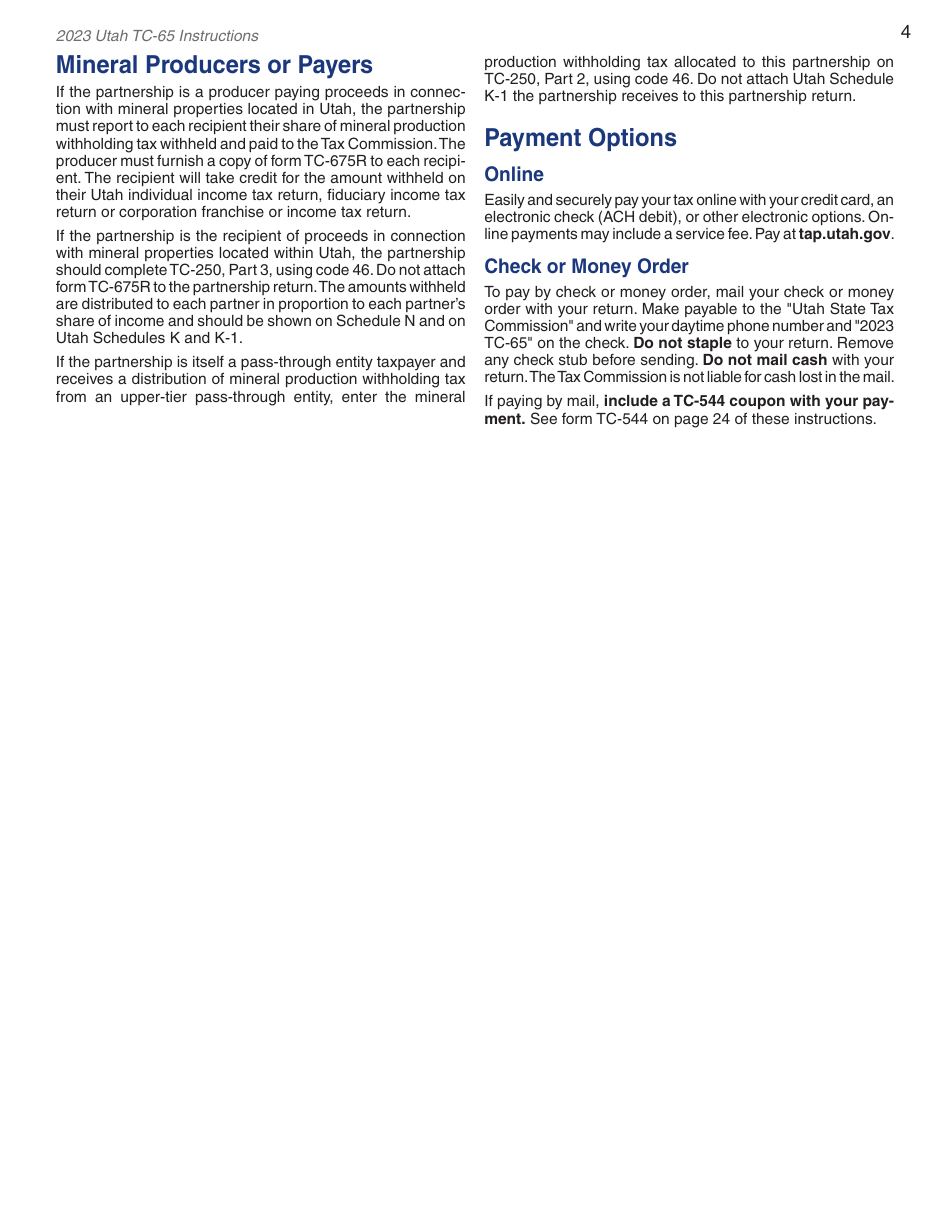 Instructions for Form TC-65 Utah Partnership / Limited Liability Partnership / Limited Liability Company Return of Income - Utah, Page 6