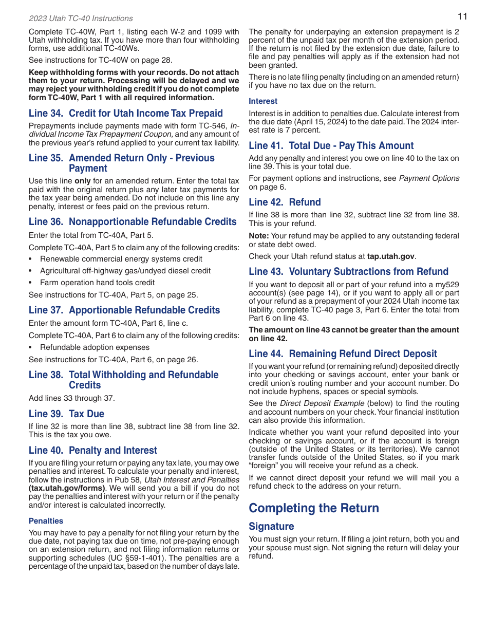 Instructions for Form TC-40 Utah Individual Income Tax - Utah, Page 13