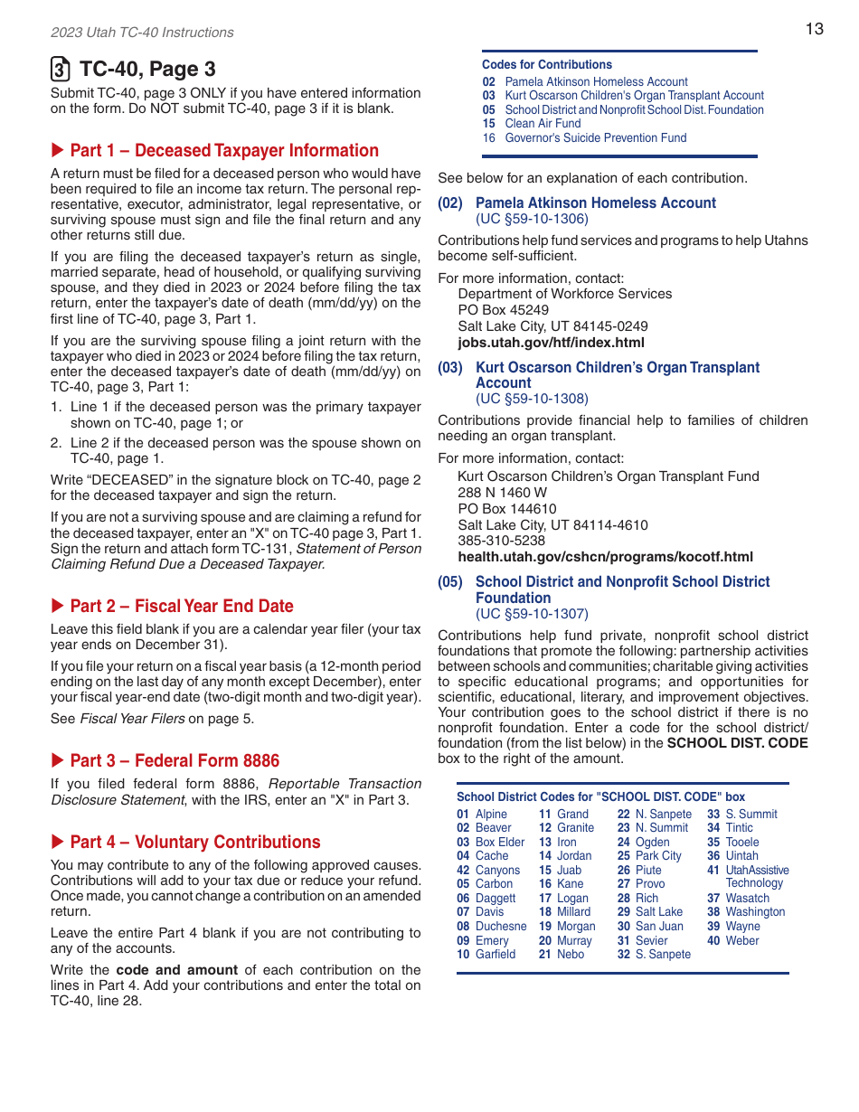 Instructions for Form TC-40 Utah Individual Income Tax - Utah, Page 15